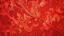  A Red Background With A Pattern Of Leaves And Swirls.  Generative Ai