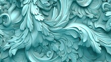  A Blue Background With A Pattern Of Leaves And Swirls.  Generative Ai