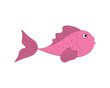 Small fish. Cute pink fish in cartoon style. Children's drawing with a picture of a fish. Vector illustration isolated on a white background