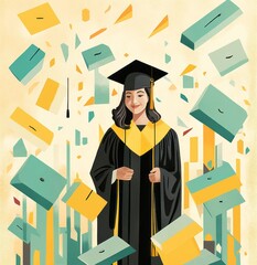 Wall Mural - Person attractive graduate college university gown beautiful young female cap degree diploma education
