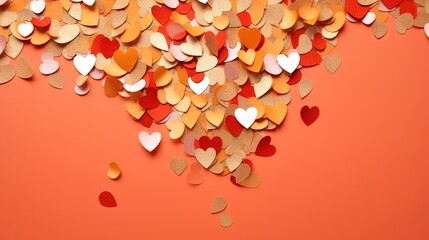 Wall Mural -  a bunch of heart shaped confetti on an orange background.  generative ai