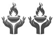 Hands supporting bowl with sacred fire, granting of blessed flame by prometheus, vector