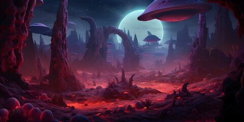 Wall Mural - Alien world landscape illustration background