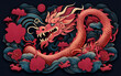 New Year banner, poster, banner, Chinese New Year 2024, Year of the Dragon. Dragon, with red, purple paper cut and craft style on black color background. Vector illustration
