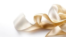  A White And Gold Ribbon On A White Background With A Gold Bow.  Generative Ai