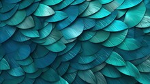  A Close Up Of A Blue And Green Wallpaper With Leaves.  Generative Ai