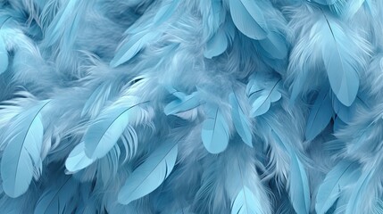 Canvas Print -  blue feathers are arranged in a pattern on a blue background.  generative ai