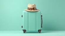  A Suitcase With A Hat, Sunglasses And A Hat On Top.  Generative Ai