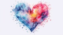  A Colorful Heart Painted With Watercolors On A White Background.  Generative Ai