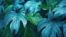  A Group Of Green Leaves With Water Droplets On Them,.  Generative Ai