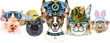 Border from watercolor portraits of dog, guinea pig, cat, mini pig, and rat