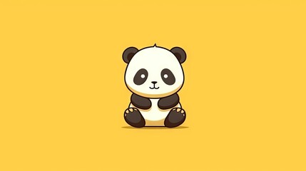  a panda bear sitting on top of a yellow wallpaper.  generative ai