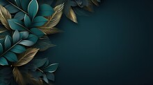  A Dark Blue Background With Gold Leaves And A Black Background.  Generative Ai