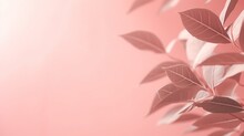  A Pink Background With Leaves On The Top And Bottom Of It.  Generative Ai