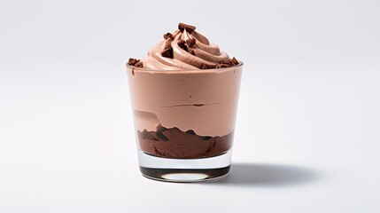 Wall Mural -  a glass filled with a chocolate dessert on top of a white table.  generative ai