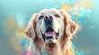  a painting of a golden retriever dog with his mouth open.  generative ai
