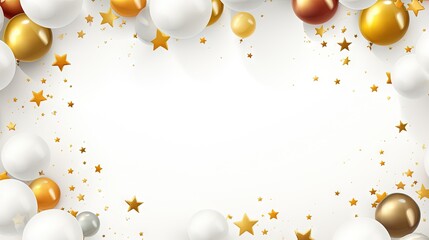 Wall Mural -  a white background with gold and silver balloons, stars and confetti.  generative ai