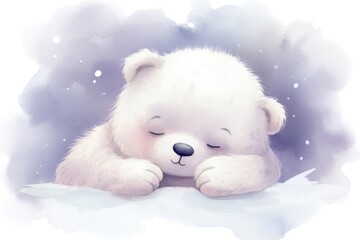 Wall Mural - Peaceful white bear shows relaxation amidst watercolor blue surroundings. Animal and nature.