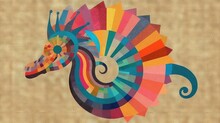  A Picture Of A Colorful Sea Horse On A Tan Background.  Generative Ai