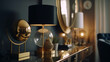 Home interior design with gold accents. Highlighting the luxury style to the design. Bokeh background. 