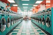 Multiple Industrial Washing Machines in Laundry Shop, Washing with hot and cold water keeps clothes clean and trendy.