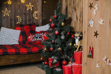 Christmas Decor Of A Children's Room With A Wooden Bed