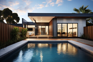 Wall Mural - Exterior of luxury and modern beautiful minimal villa with swimming pool