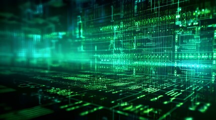 Matrix background, 3D Rendering of scientific technology data code network conveying 