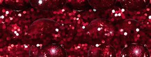 Seamless Dark Ruby Red Shiny Disco Ball, Tinsel, Glitter, Glass Refraction Christmas Background Texture. Festive Sparkly Kaleidoscope Light Effect Winter Xmas Holiday Banner Backdrop Pattern