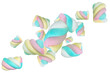 Flying colorful marshmallows isolated on transparent background.