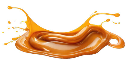 Wall Mural - Pouring melted caramel dripping isolated on white background.
