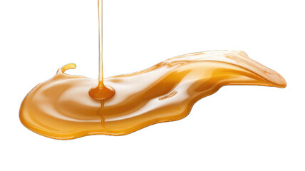 Wall Mural - Melted caramel, delicious caramel sauce or maple syrup swirl isolated on white background.