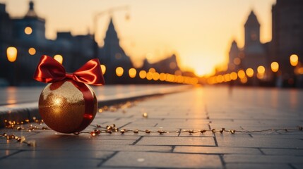 Wall Mural - decorate of christmas, gold and bokeh, ribbon style background.