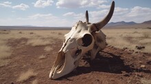 Cow Head Skeleton Over The Route And The Dry Environment 