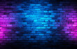 abstract dark brick wall, bathed in the soft, atmospheric lighting characteristic of Neonpunk aesthetics. The interplay of light purple and dark azure, complemented by gentle rays of light