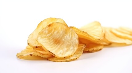 Potato slice into potato chips isolated on white background 