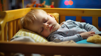 Wall Mural - Little boy sleeping in his bed