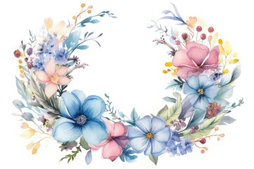  Romantic Floral Wreath Watercolor Illustration