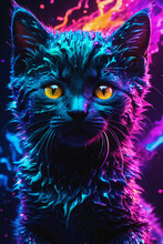 Colorful Cat With Glowing Eyes