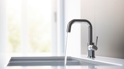 Sticker - Modern kitchen faucet with water running from it, AI