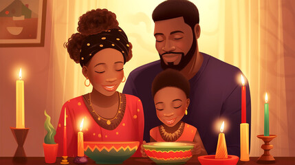 Wall Mural - kwanzaa holiday illustration family at Christmas