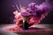 Makeup brush with pink and purple powder explosion Generative AI