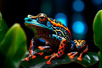 Exotic colorful frog in the jungle. Generative AI