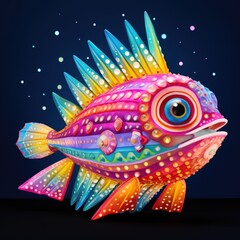  A brightly colored fish on a black surface
