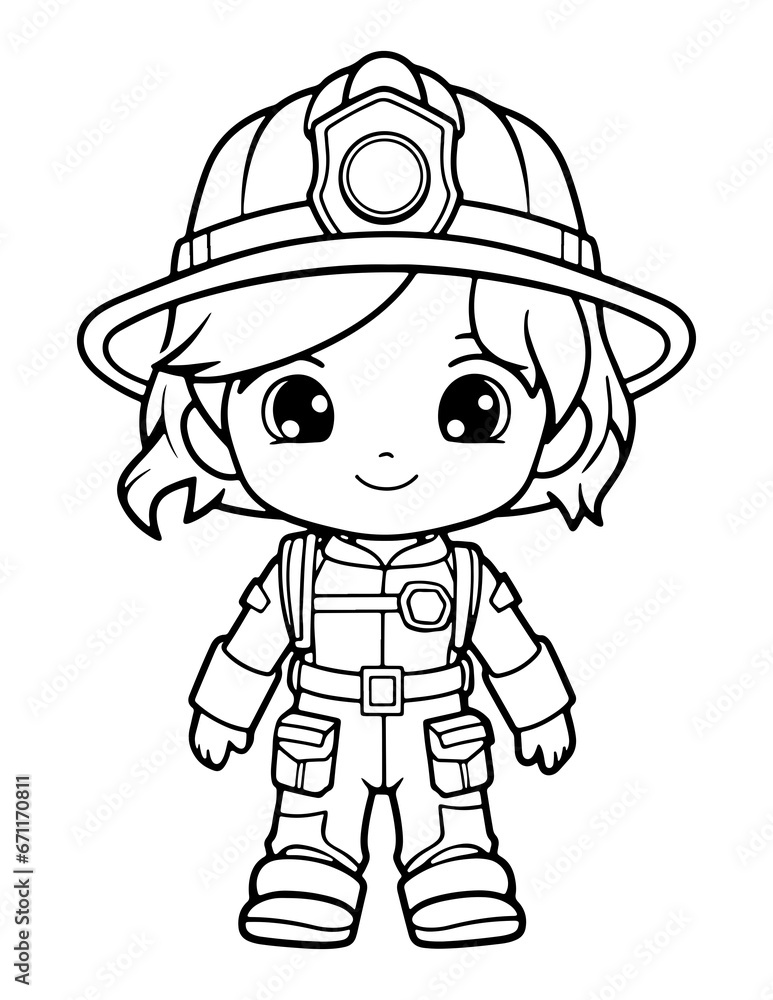 Black and white cartoon illustration of little girl in costume of ...