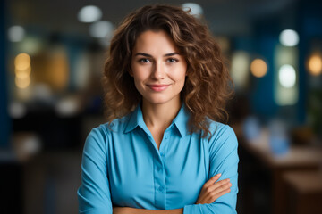 Sticker - Woman with her arms crossed smiling at the camera with her arms crossed.