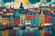 A whimsical interpretation of Copenhagen, with dreamlike landscapes and surreal elements