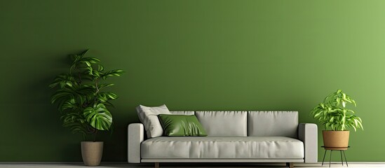 Poster - A cozy couch and indoor plants positioned next to a verdant wall