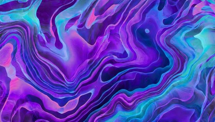  Abstract blue and purple liquid wavy shapes futuristic banner. Glowing retro waves background