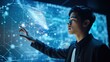 © Hixel - Young Asian man with wonder, curiosity, looking at holographic digital display, futuristic technology, innovation, generative ai